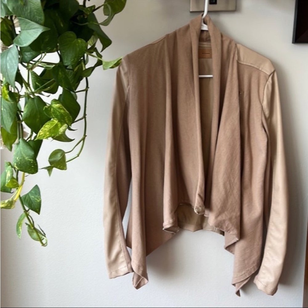 BLANKNYC Faux Leather Drape Front Jacket (Small)